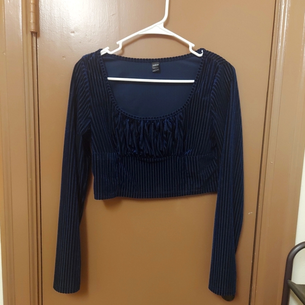 Long Sleeve Blue Crop Top